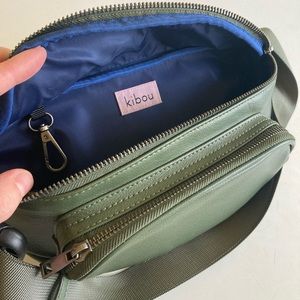 Kibou olive green leather fanny diaper bag